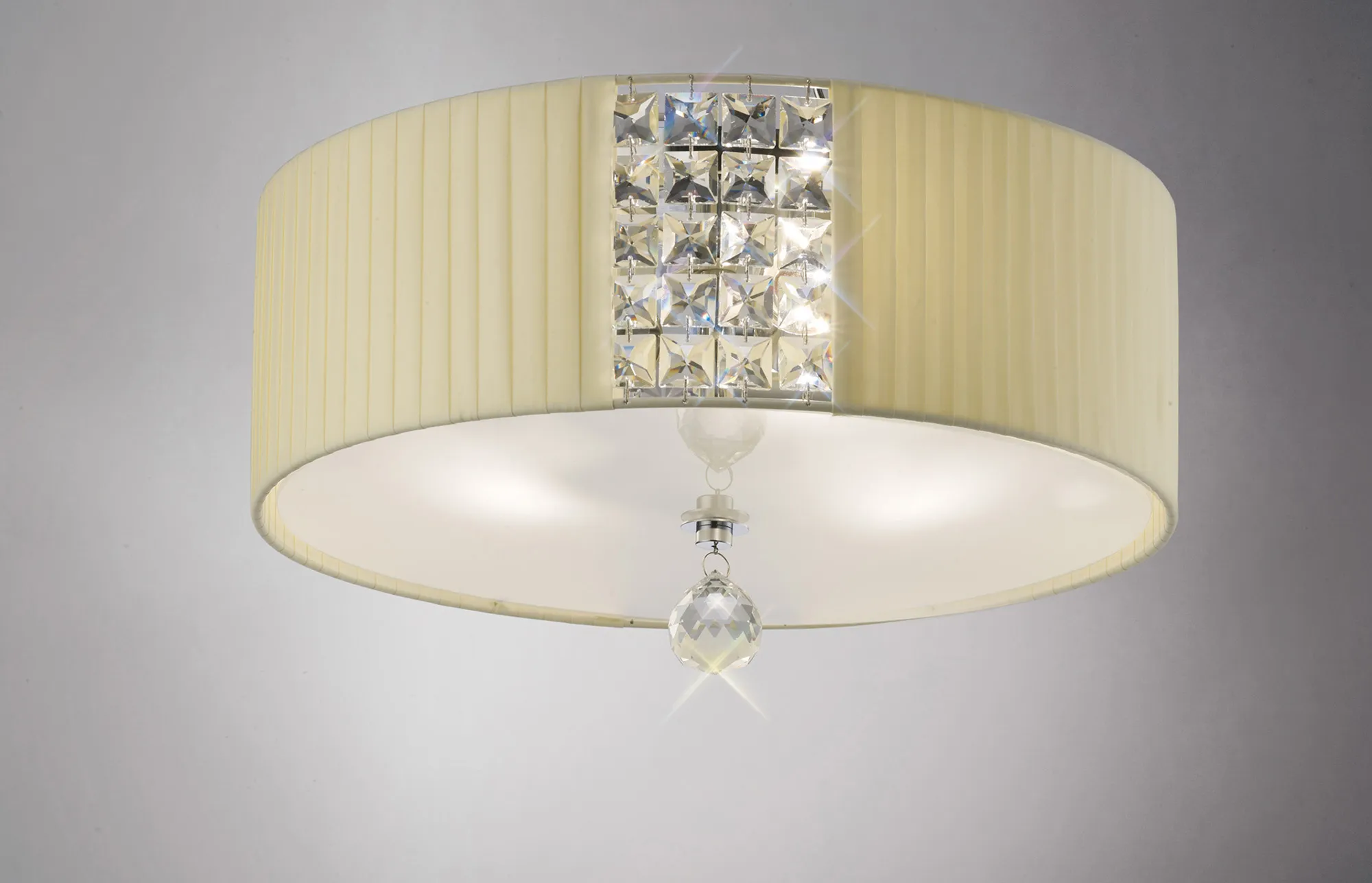 Evelyn Polished Chrome-Cream Crystal Ceiling Lights Diyas Flush Crystal Fittings